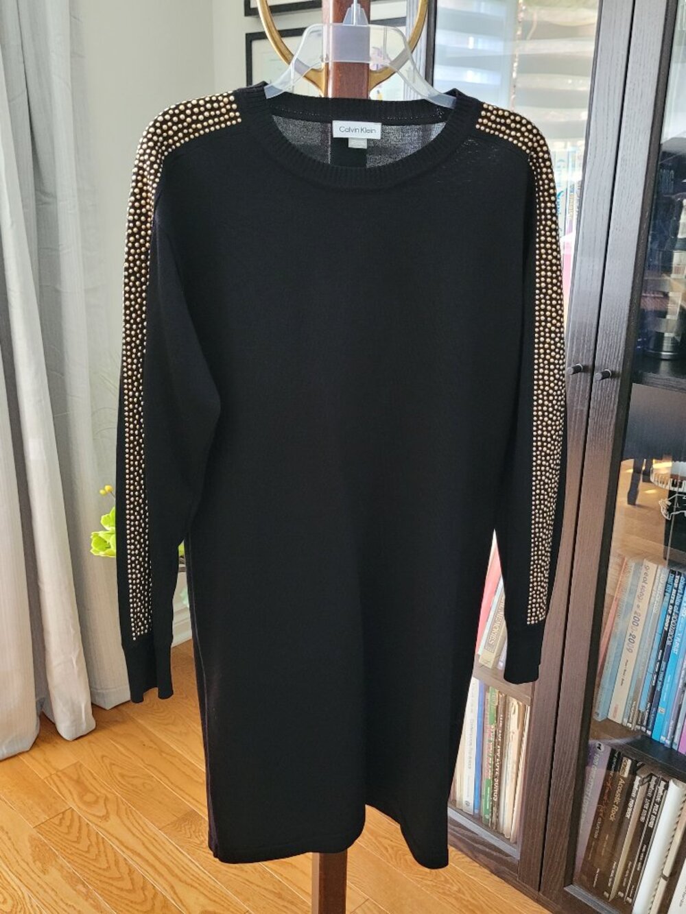Calvin Klein Black and Gold Sweater Dress US S